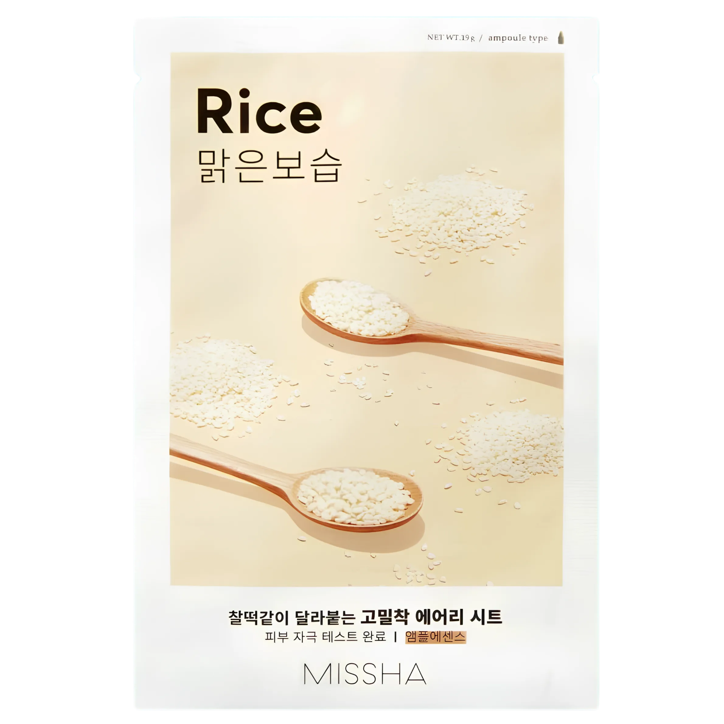 MISSHA Airy Fit Sheet Mask Rice (riž) - posvetlitvena tekstilna maska za enakomeren ten