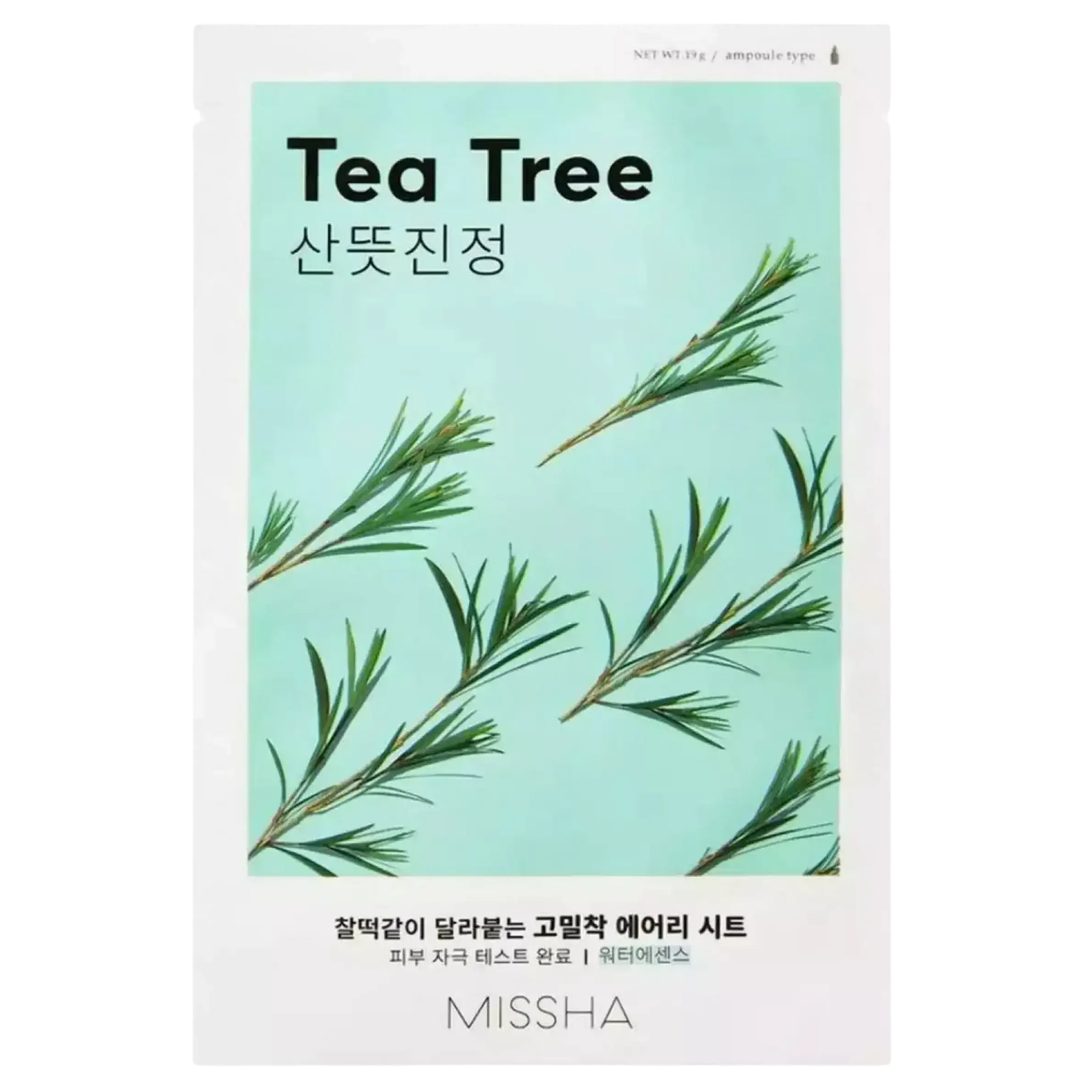 MISSHA Airy Fit Sheet Mask Tea Tree (čajevec) - pomirjujoča tekstilna maska za kožo, nagnjeno k aknam